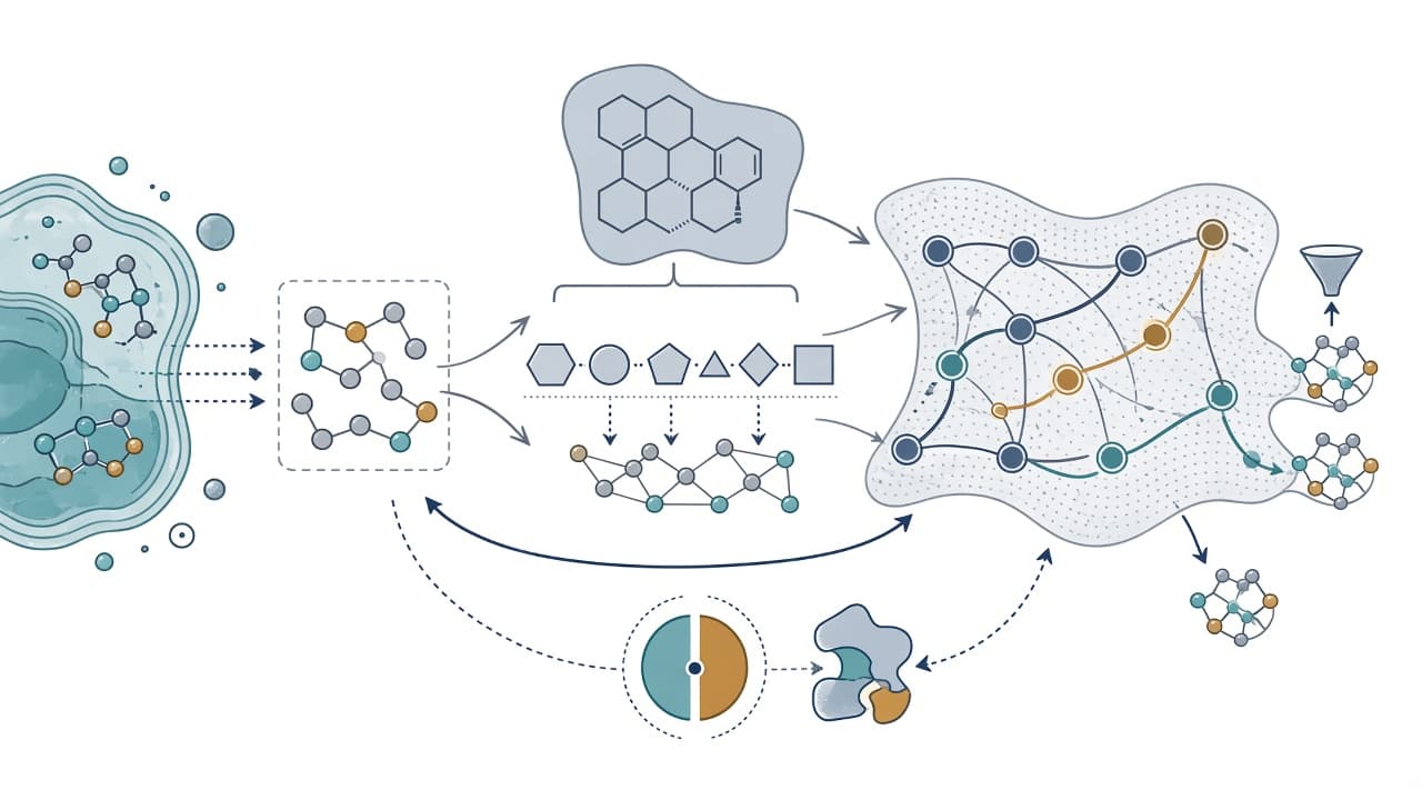 AI-generated editorial illustration: The Chemical Imitation Game: Navigating Spaces of Meaning in Language and Chemistry.