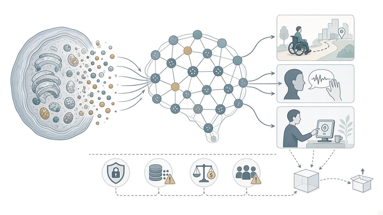 AI-generated editorial illustration: Mapping applications of artificial intelligence in social support for persons with disabilities: A systematic scoping review.