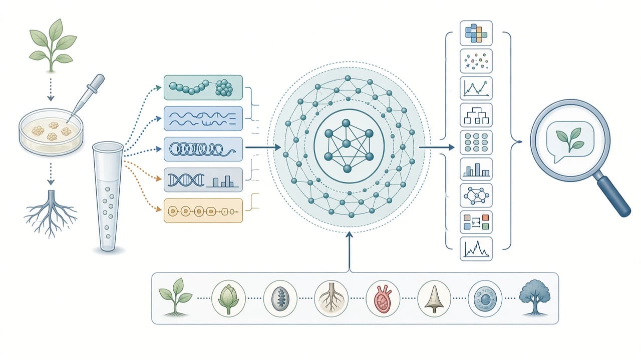 AI-generated editorial illustration: PlantRegMoD: An integrative and AI-driven multi-omics database for plant regeneration research