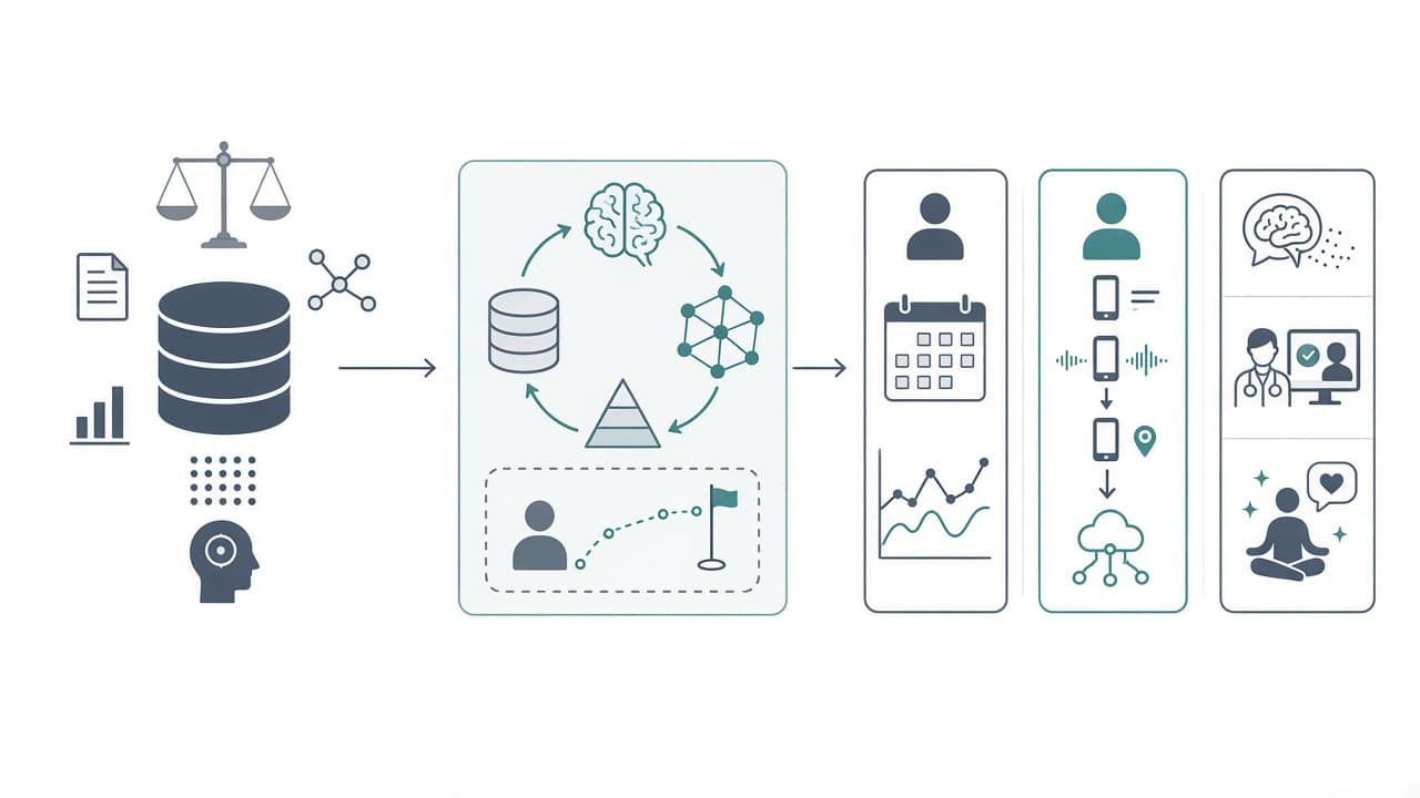 AI-generated editorial illustration: Next generation of big data in psychiatry: more theory, more within-person data, and better integration of artificial intelligence.