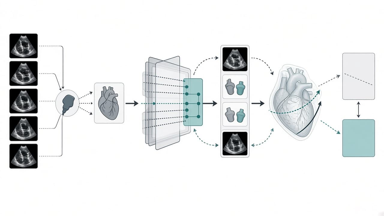 AI-generated editorial illustration: VA-Adapter: Adapting Ultrasound Foundation Model to Echocardiography Probe Guidance