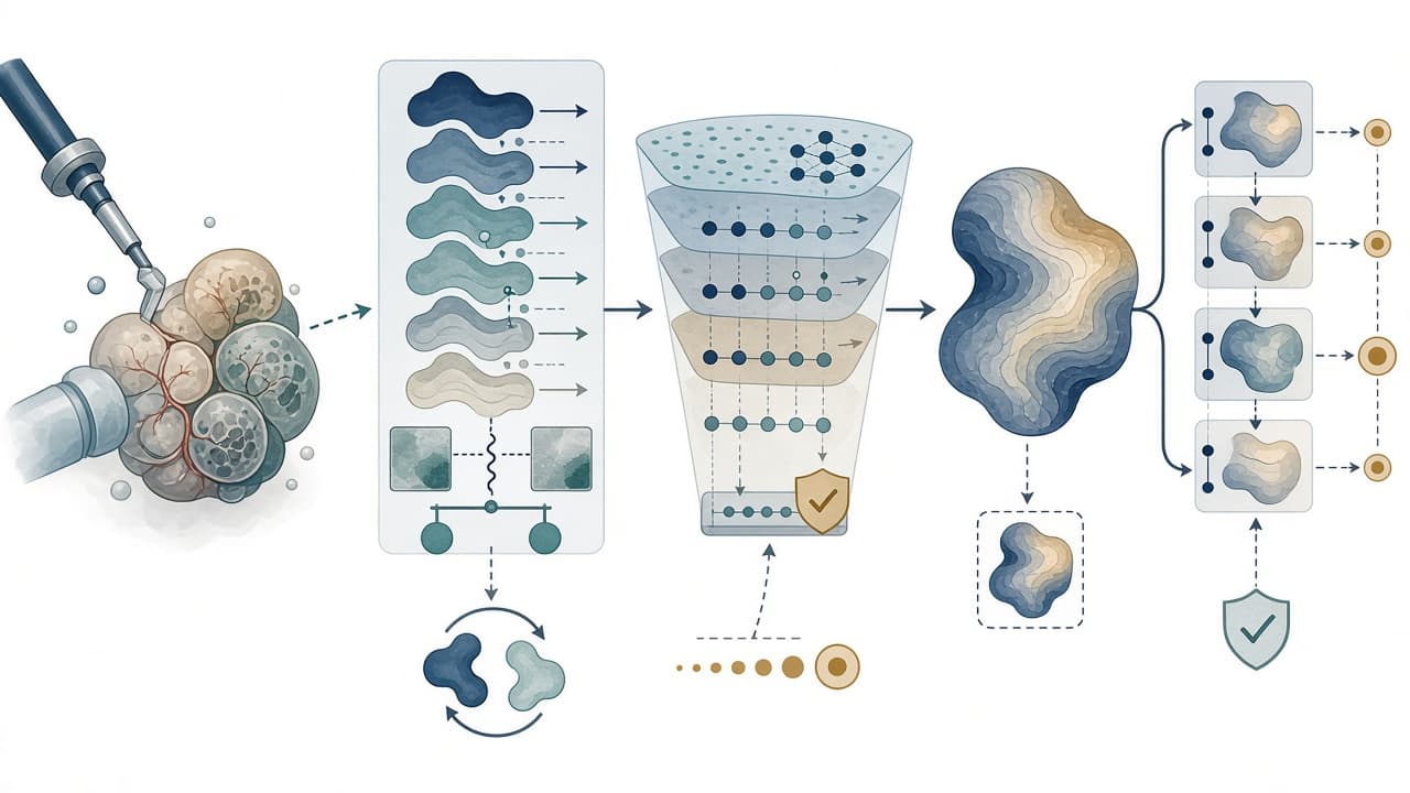 AI-generated editorial illustration: SurgDepth: Test-Time Adaptation of Depth Foundation Models for Surgical Scene Understanding.