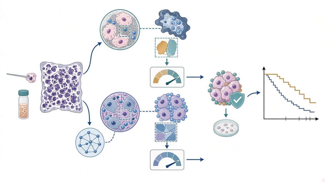 AI-generated editorial illustration: Tumour region identification guided scoring (TRIGS) and foundation model-based Tumour Infiltrating Lymphocyte scoring are prognostic for pathological complete response/event free survival in the triple negative patients in the PARTNER randomized controlled trial