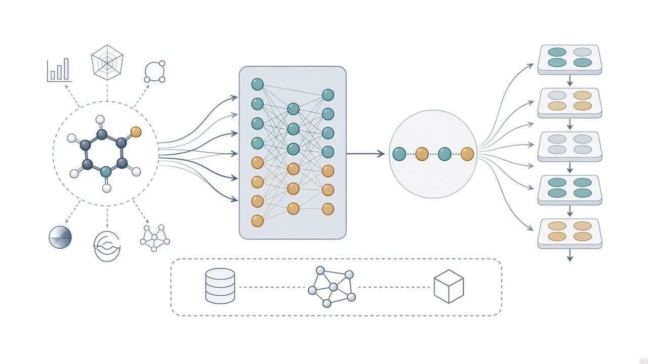 AI-generated editorial illustration: Deep Learning Foundation Models for Low-Data Regimes from Classical Molecular Descriptors.