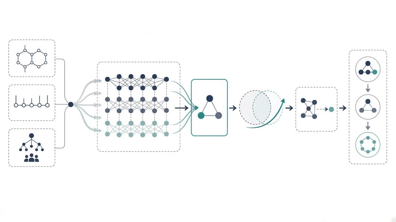 AI-generated editorial illustration: Heterogeneous Graph Contrastive Learning for Drug-Gene-Disease Motif Prediction