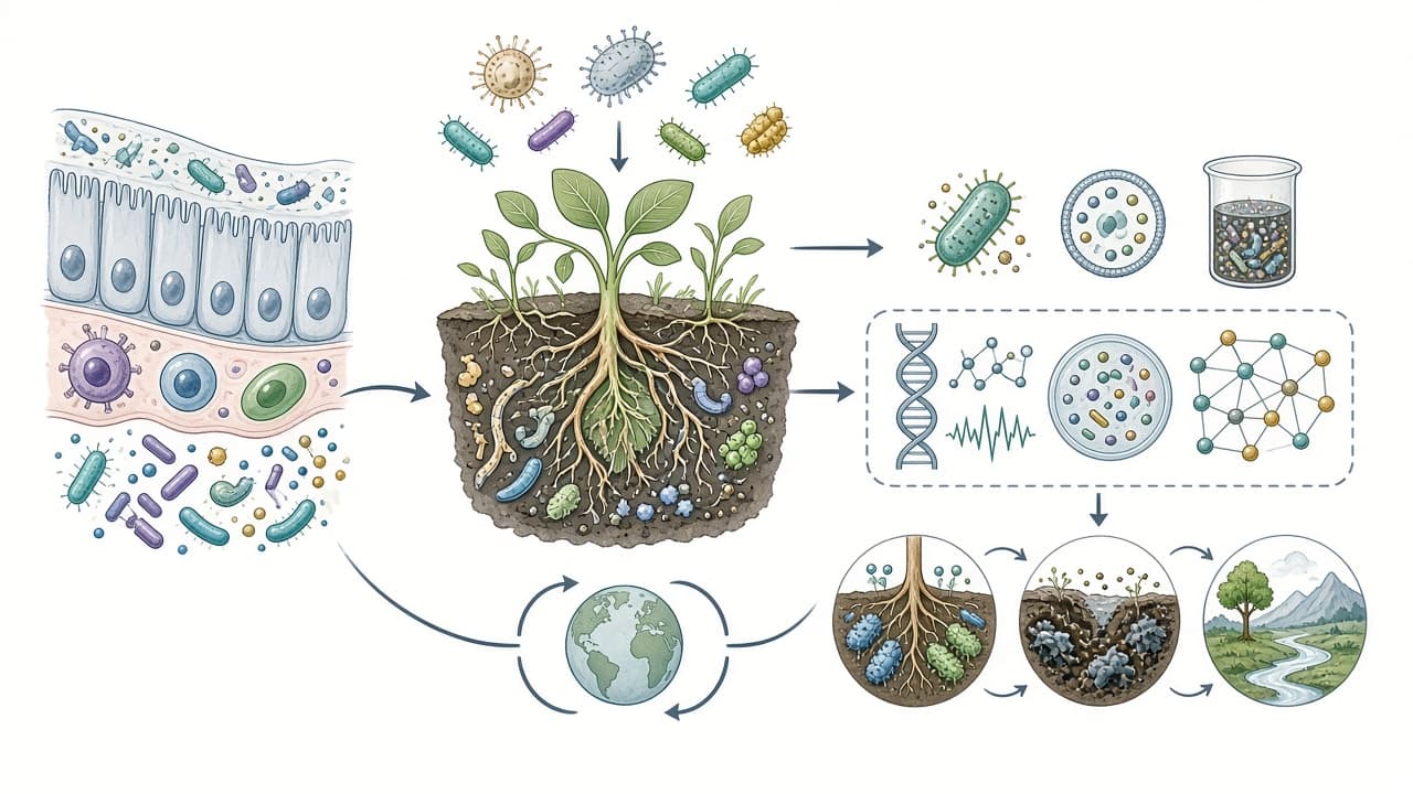 AI-generated editorial illustration: Microbial diversity: the essential foundation for life on our planet.