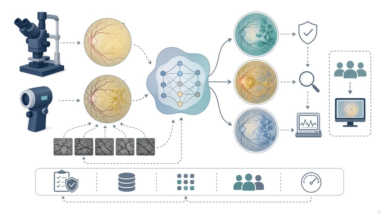 AI-generated editorial illustration: Artificial intelligence in ophthalmology: From diagnostic accuracy to clinical application.