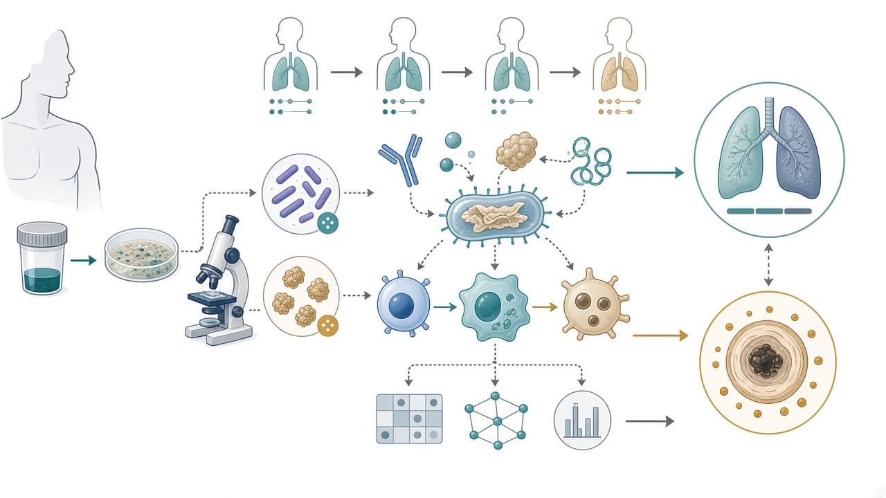 AI-generated editorial illustration: Time-resolved predictability of end-of-therapy outcome and relapse after cure in Phase 3 tuberculosis trials