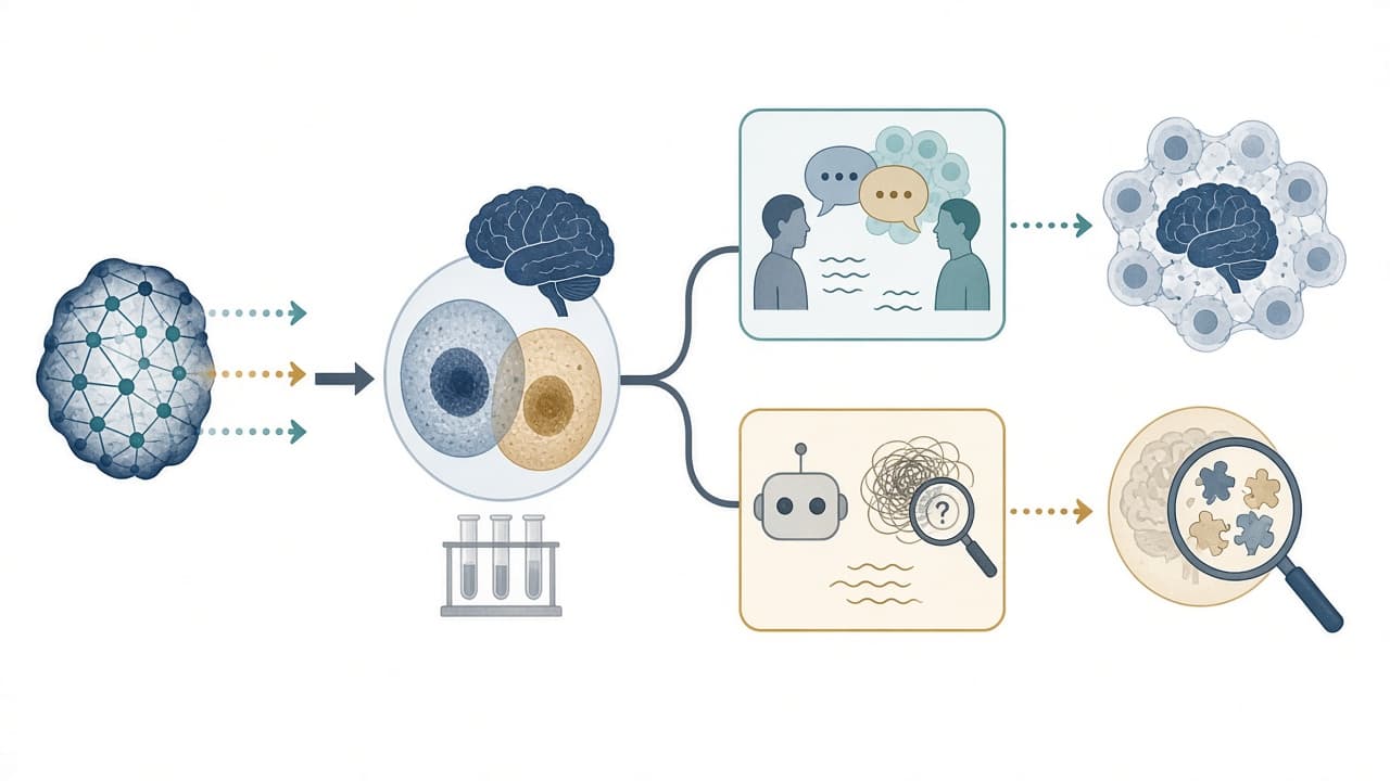 AI-generated editorial illustration: When AI Says "I have been in similar situations": Synthetic Lived Experience in Peer-like Caregiver Support