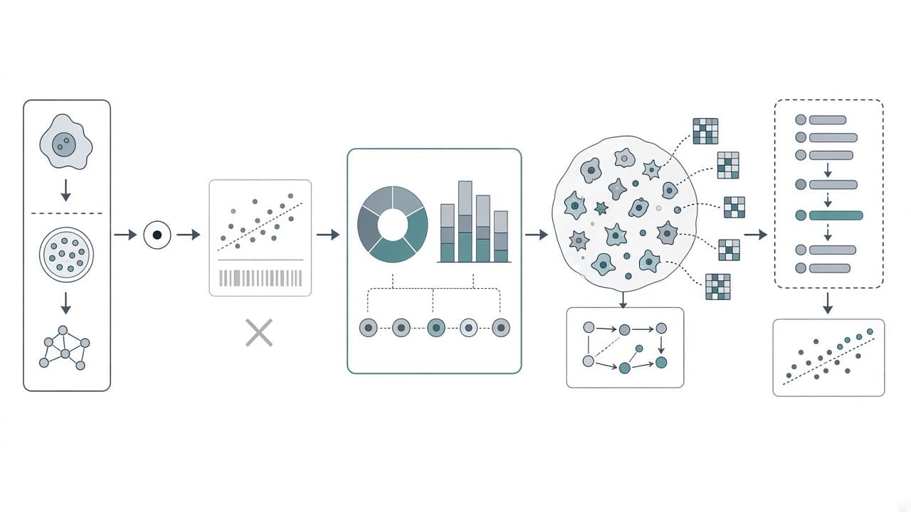 AI-generated editorial illustration: Pop-Corn: Predicting Perturbation Phenotype Effects Across Single-Cell and Spatial Contexts