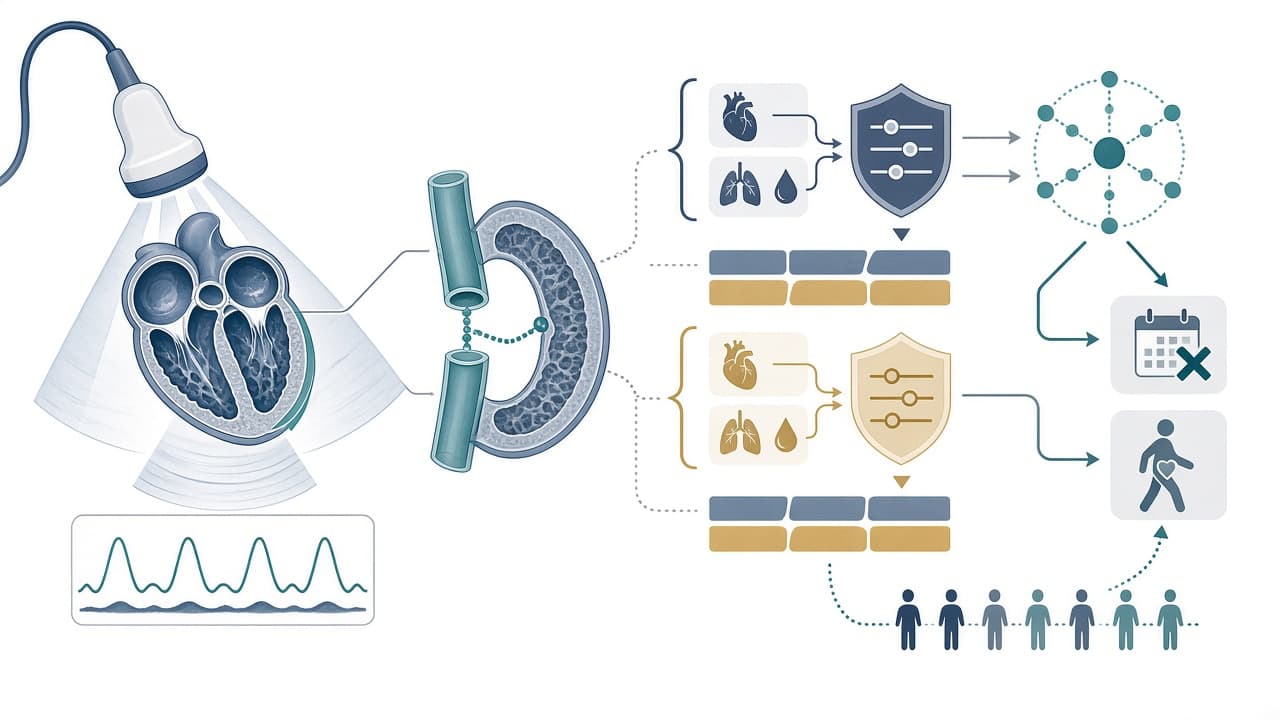 AI-generated editorial illustration: The added value of echocardiography in pulmonary arterial hypertension risk assessment an artificial intelligence machine learning-derived analysis of the ULTRA RIGHT VALUE registry.