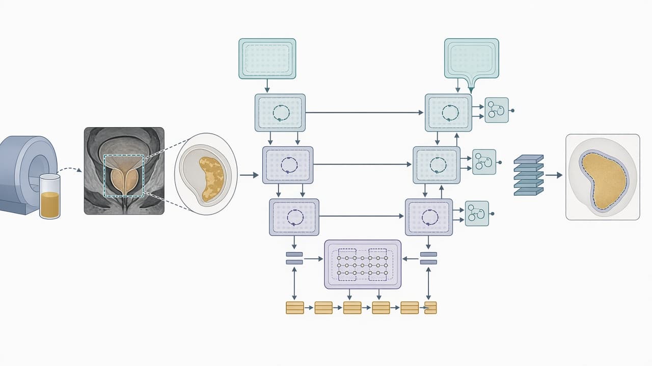 AI-generated editorial illustration: A Hybrid Residual-Swin Transformer Design with Attention for Prostate Cancer Segmentation