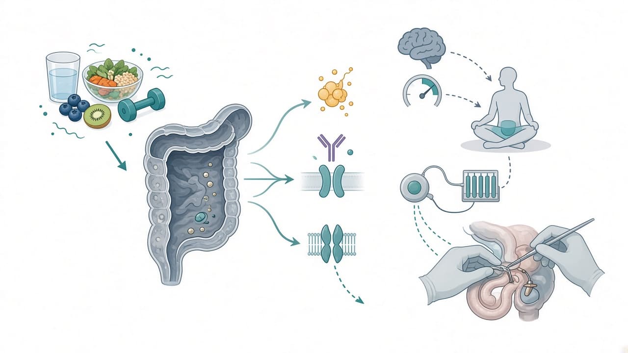 AI-generated editorial illustration: Management of constipation: A narrative review of evolving strategies and methodological challenges.