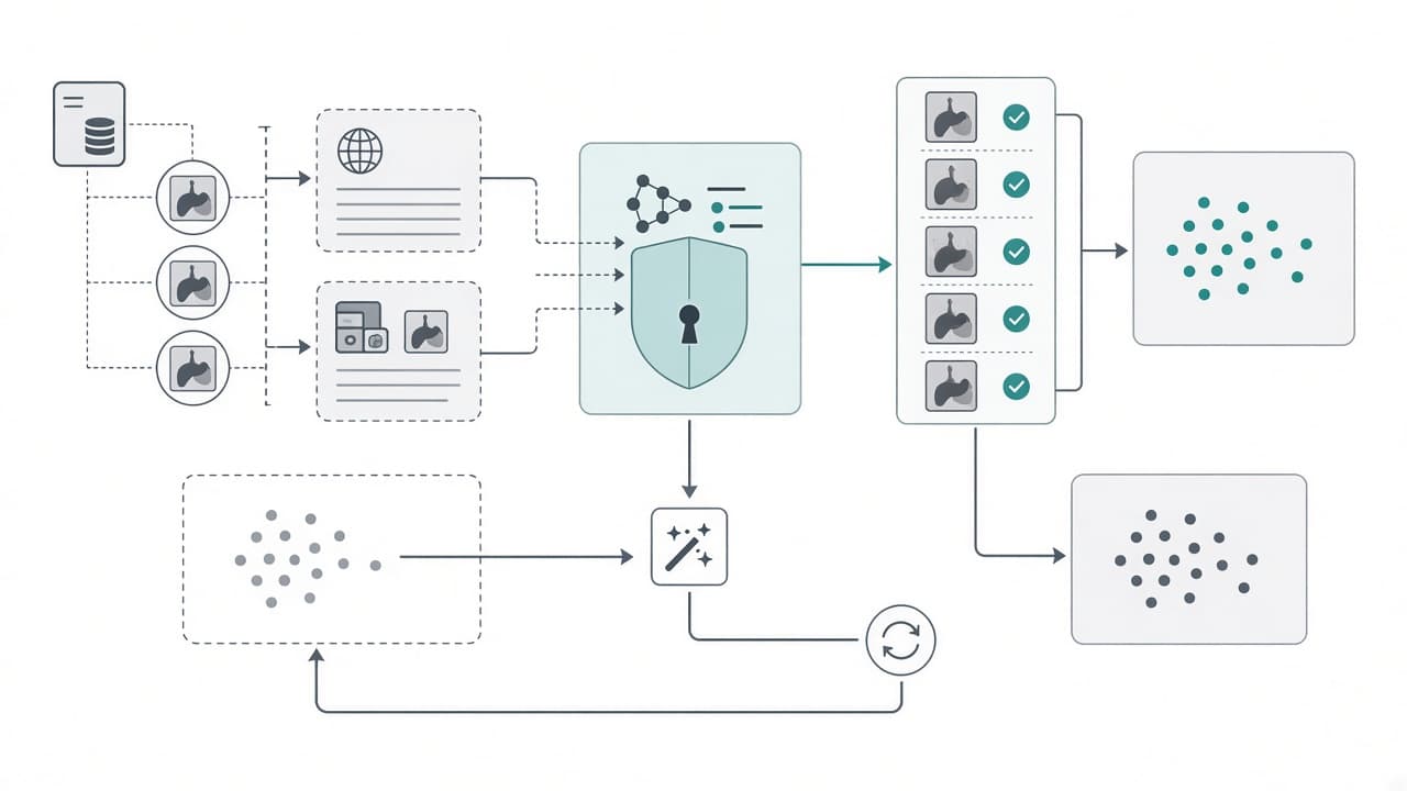 AI-generated editorial illustration: PromptGate: Client-Adaptive Vision–Language Gating for Open-Set Federated Active Learning