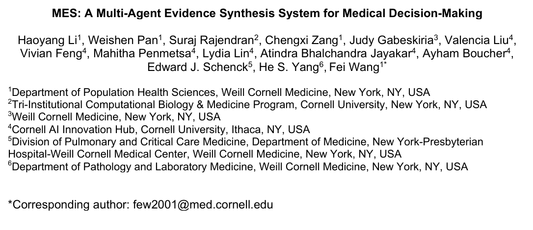 Source-provided article image: MES: A Multi-Agent Evidence Synthesis System for Medical Decision-Making