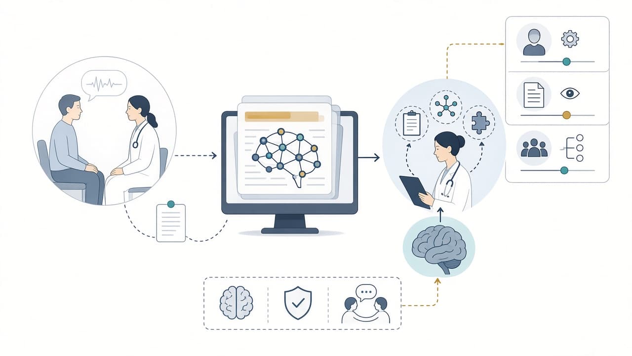 AI-generated editorial illustration: When the scribe does the reasoning: ambient artificial intelligence, inference impersonation, and the development of trainees' clinical judgment.