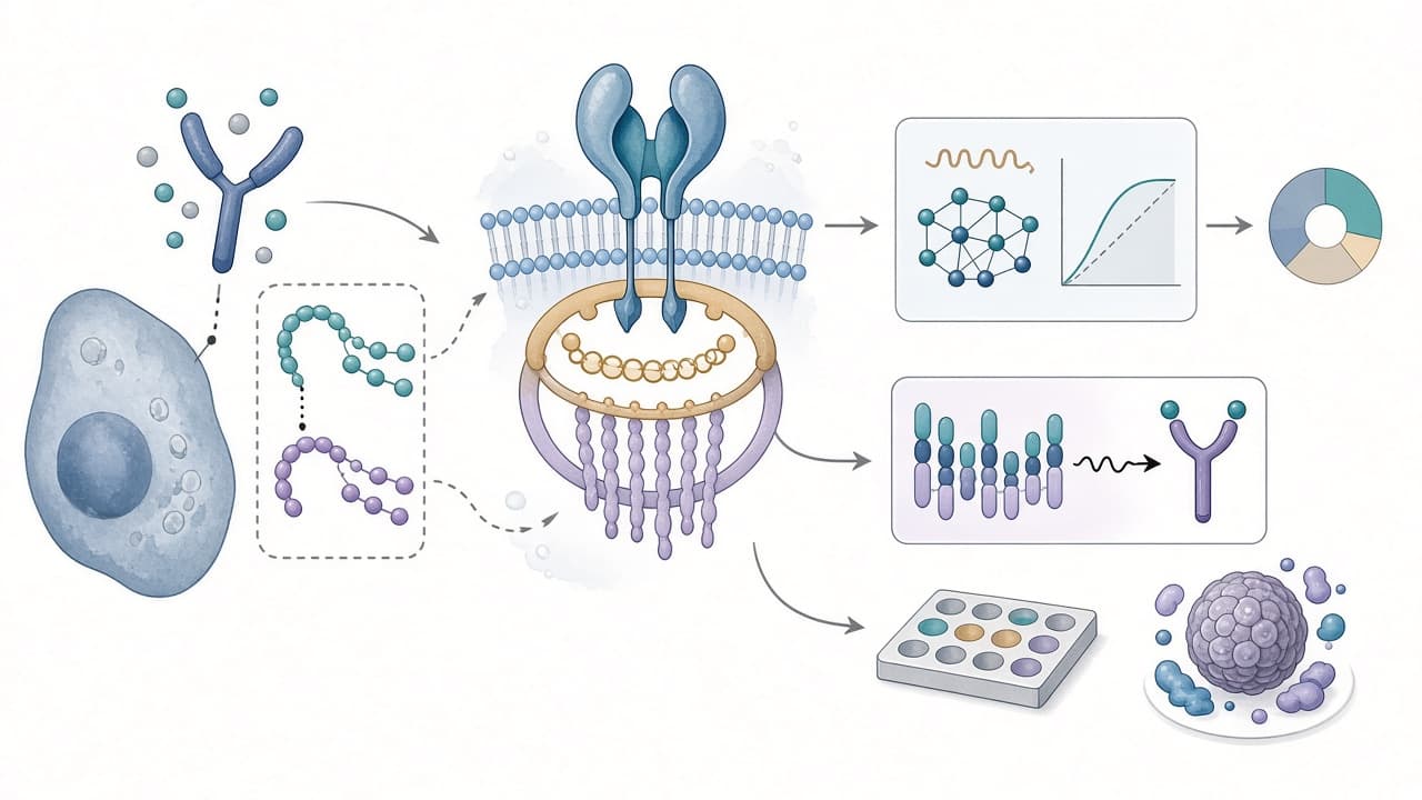 AI-generated editorial illustration: OmniTCR: a foundation model unifying T cell receptor recognition prediction and conditional sequence generation
