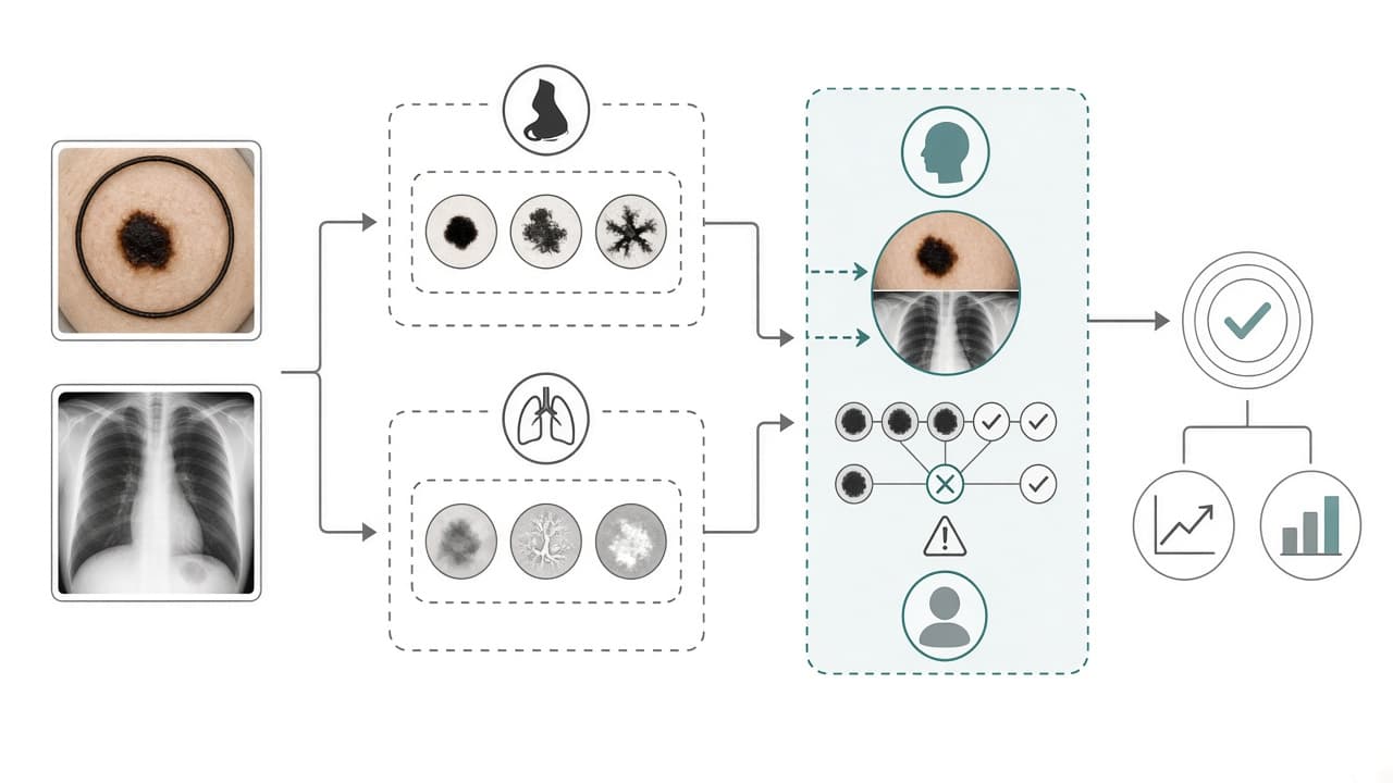 AI-generated editorial illustration: Can Agents Distinguish Visually Hard-to-Separate Diseases in a Zero-Shot Setting? A Pilot Study