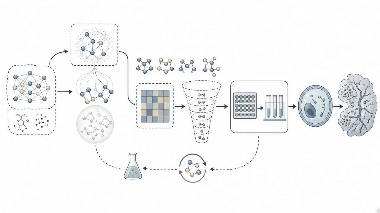 AI-generated editorial illustration: Artificial intelligence-assisted lead optimization in drug discovery: bridging computational advances and translational challenges.