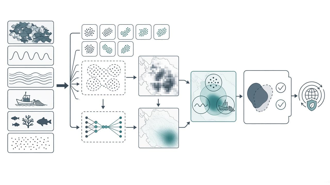 AI-generated editorial illustration: Unsupervised ecosystem risk assessment in the Baltic Sea reveals bottom-oxygen depletion and fishing pressure as key threats in species-abundant hotspots
