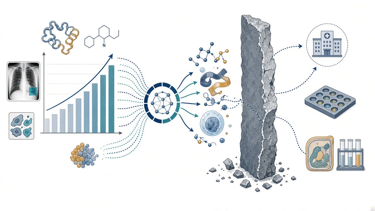 AI-generated editorial illustration: AI-Based Synthetic Data in Biomedicine: A Decade of Growth and a Persistent Translation Gap