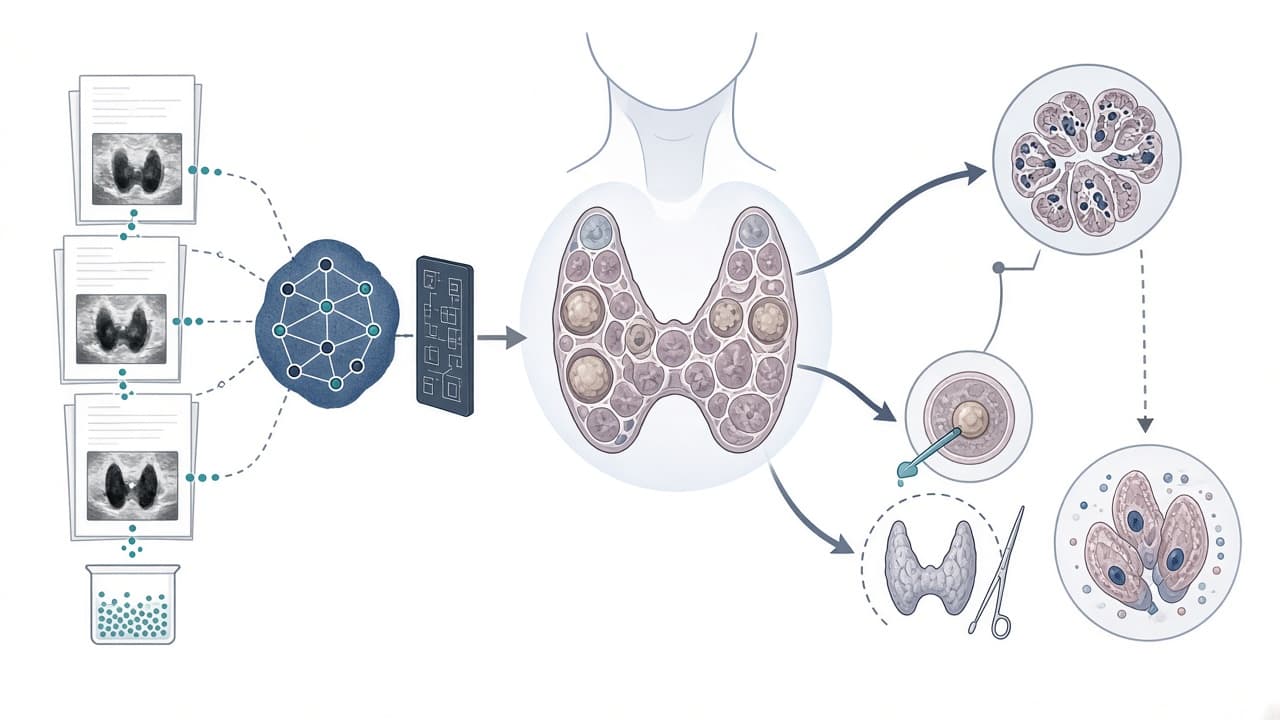 AI-generated editorial illustration: Artificial intelligence-enabled analysis of radiology reports: epidemiology and outcomes of incidental thyroid findings.