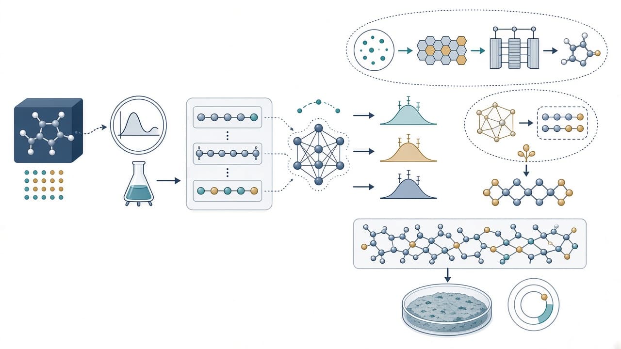 AI-generated editorial illustration: PolyGraphPy: A unified Python framework for atomistic simulation and machine learning-driven polymer design