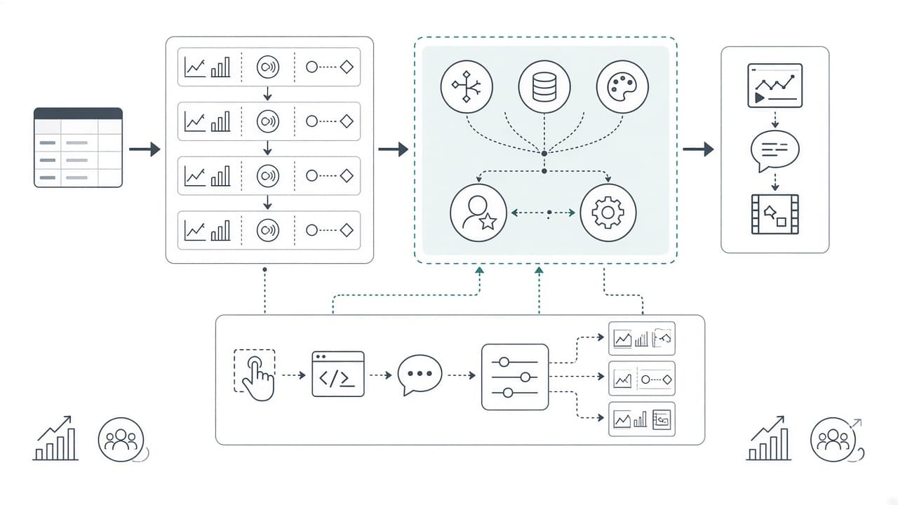 AI-generated editorial illustration: DataMagic: Authoring Data Videos through Declarative Multi-Agent Orchestration
