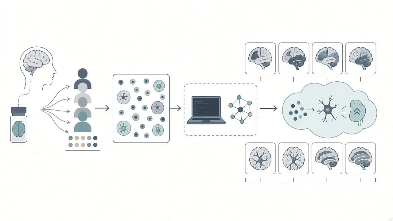AI-generated editorial illustration: Landmark map of human brain’s gene activity holds clues to Alzheimer’s disease and more