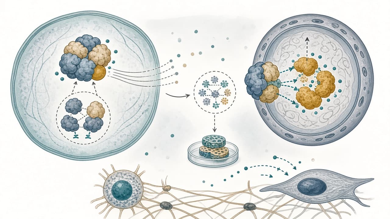 AI-generated editorial illustration: 3D Spatial Interactomics Maps the Dynamics of NF-κB Multiprotein Signalosomes in Single Cells