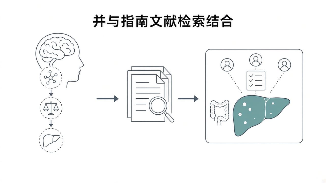 AI-generated editorial illustration: Structured Workflows and Retrieval-Augmented Generation Improve LLM Recommendations for Colorectal Liver Metastases: The METATRON Study