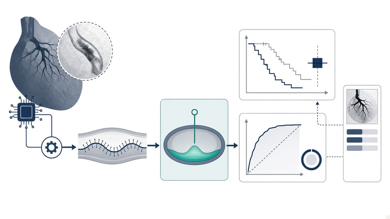 AI-generated editorial illustration: Radial wall strain for residual risk stratification after percutaneous coronary intervention.
