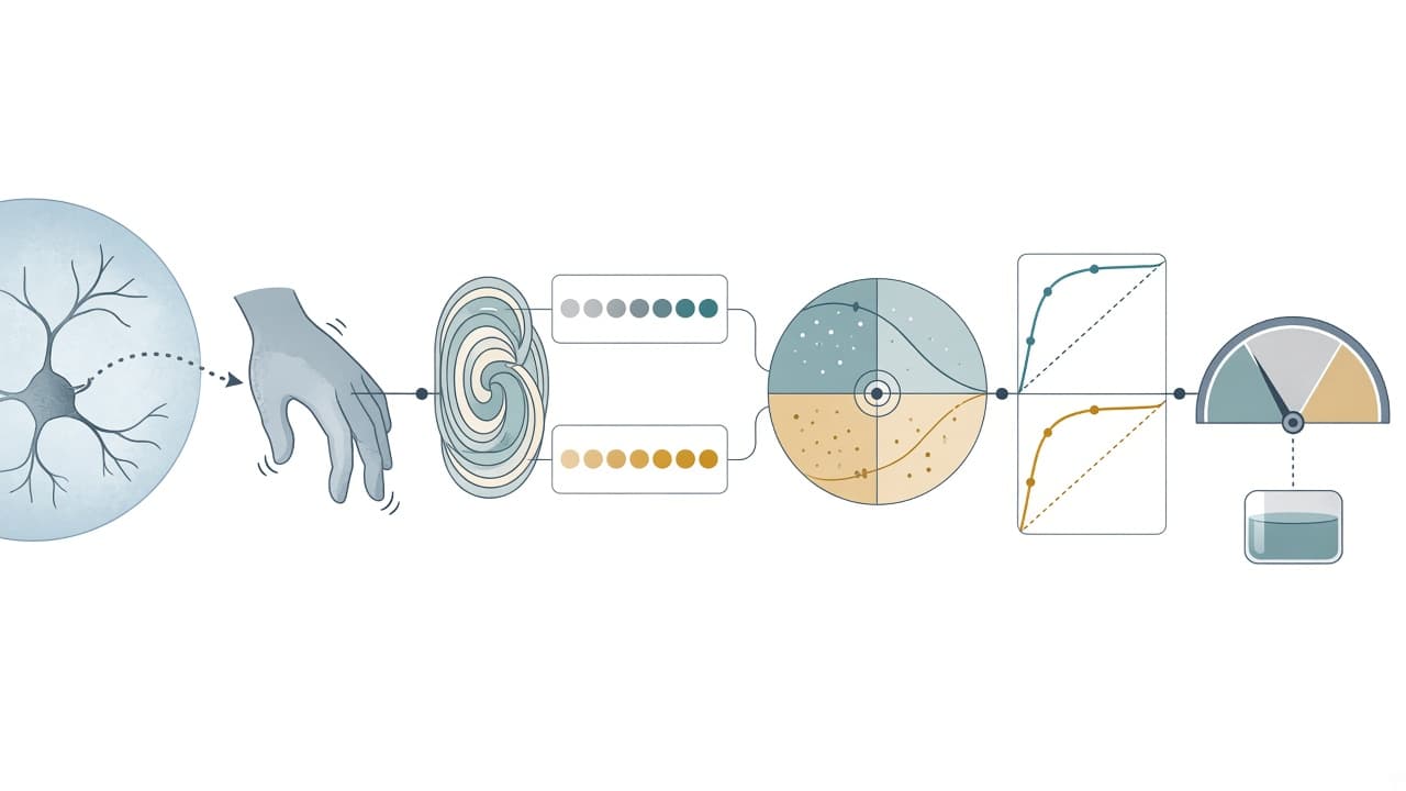 AI-generated editorial illustration: Minimal Clinically Important Difference in TETRAS Score for Essential Tremor.