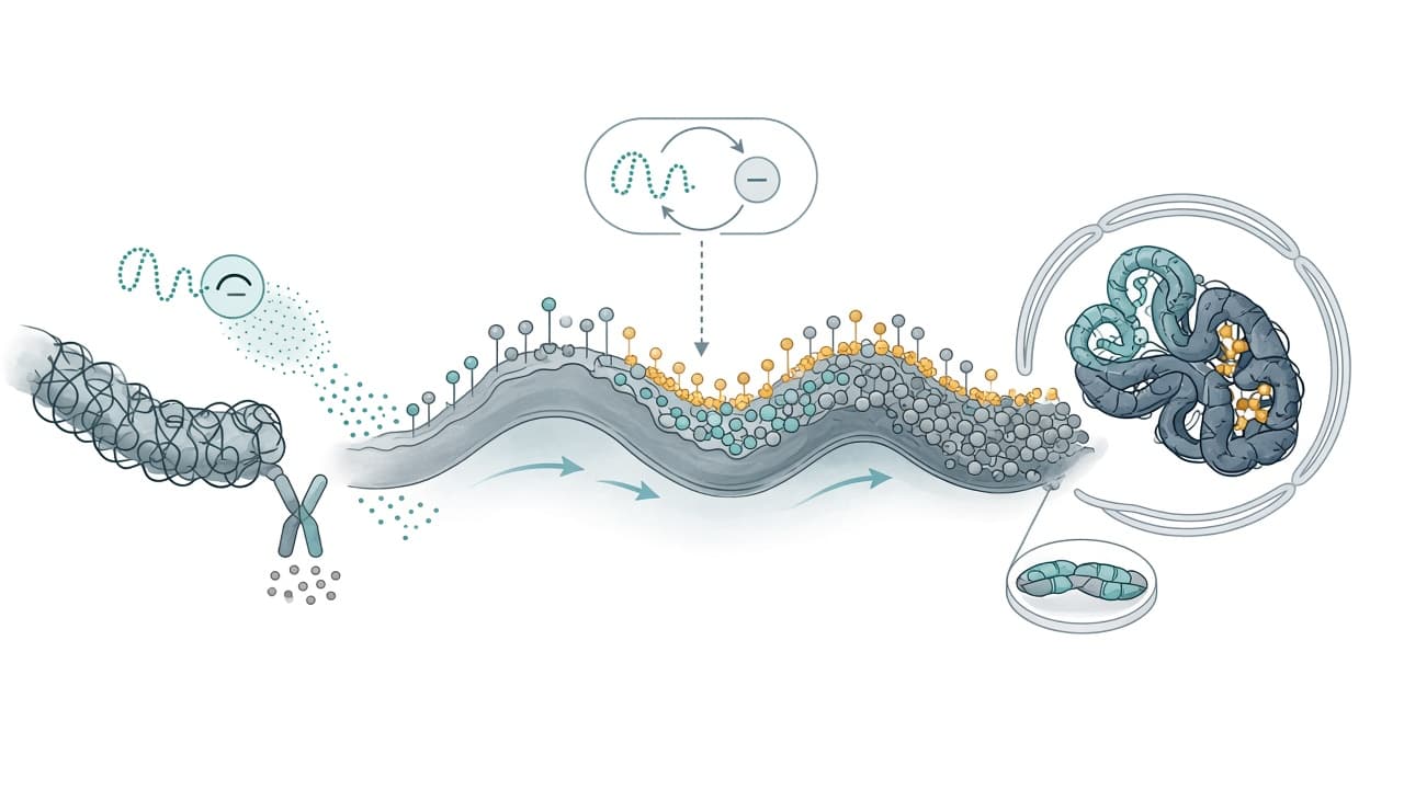 AI-generated editorial illustration: A continuum-based reaction-diffusion model for spread of gene silencing in chromosomal inactivation.