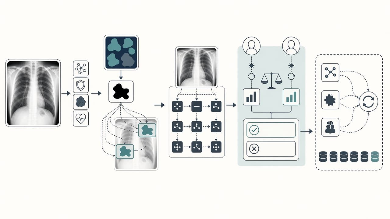 AI-generated editorial illustration: ClinCoT: Clinical-Aware Visual Chain-of-Thought for Medical Vision Language Models