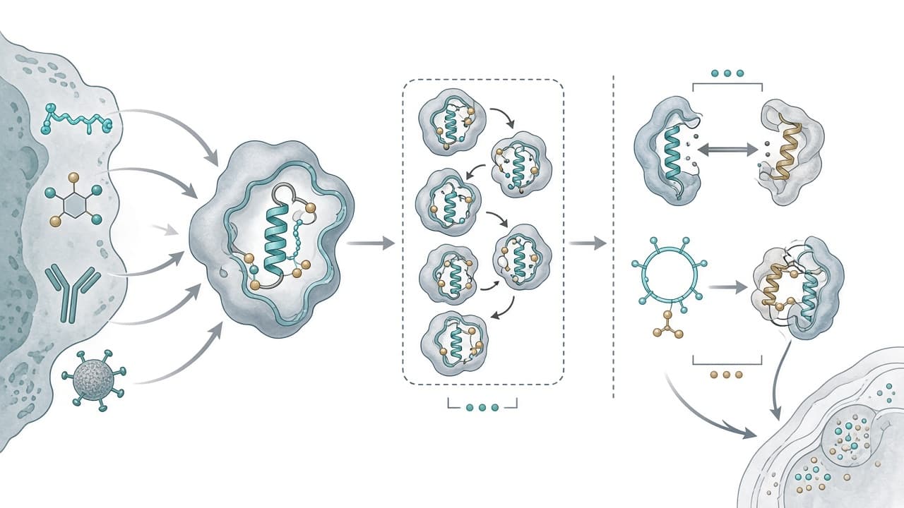AI-generated editorial illustration: Prospecting the protein design landscape.