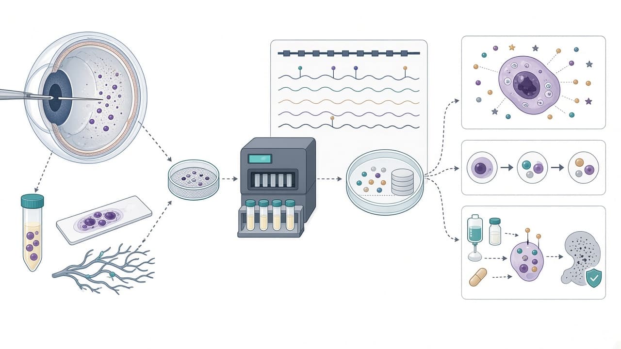 AI-generated editorial illustration: Metagenomic Deep Sequencing Identifies Gene Mutations Associated with Chemotherapeutic Resistance in Vitreoretinal Lymphoma.