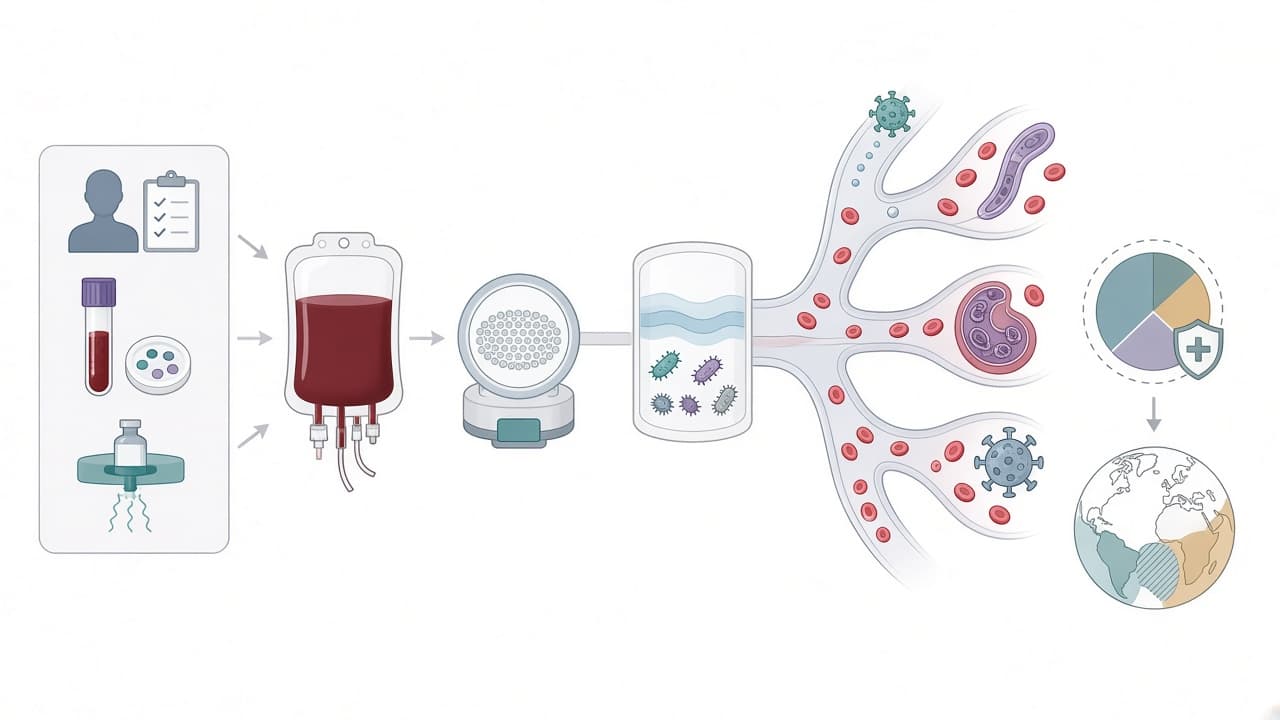 AI-generated editorial illustration: Infectious risks of transfusion: a 10-year look back and perspectives.