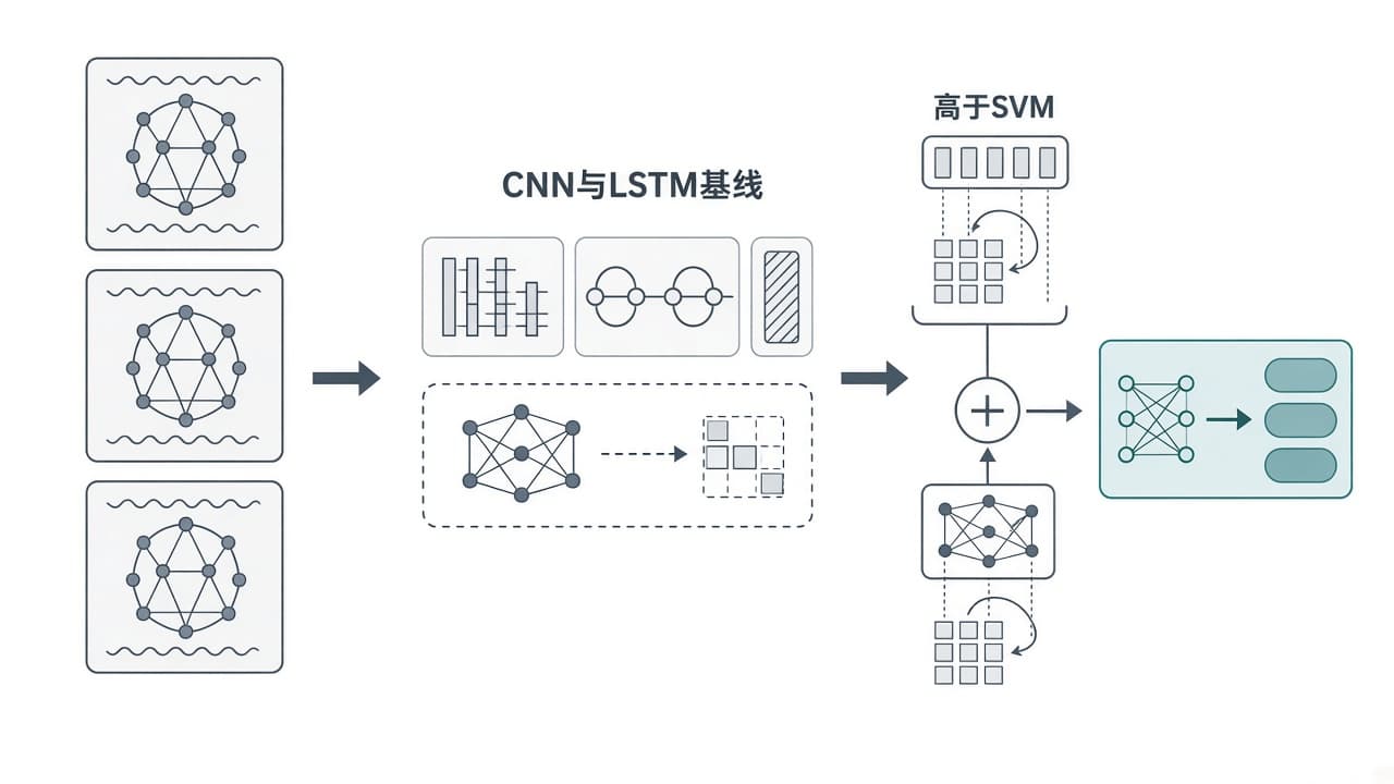 AI-generated editorial illustration: DGCSA: Dynamic graph convolution with self-attention for EEG-based attention recognition in VR and 2D environment