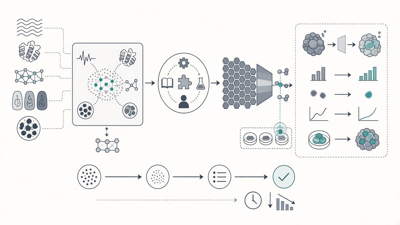 AI-generated editorial illustration: Introducing Quine: An AI research system designed for the complexity of biology