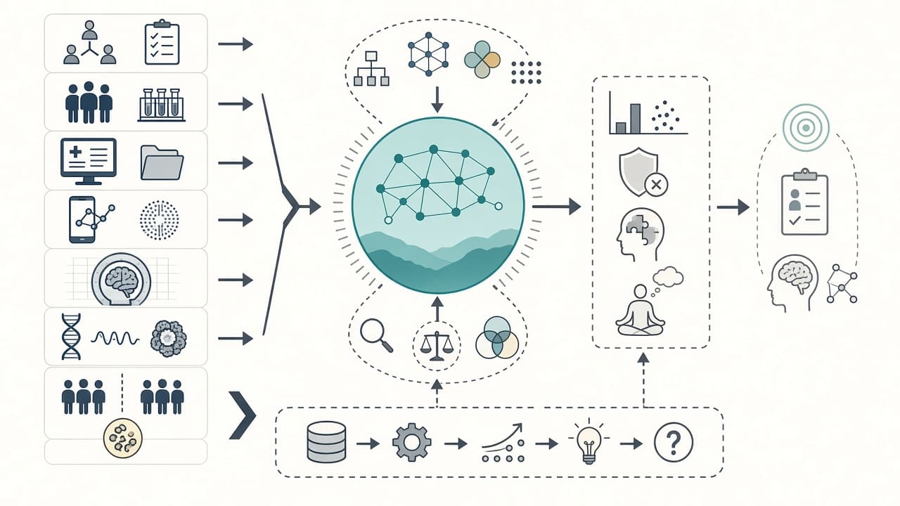 AI-generated editorial illustration: Big data and psychiatry: advances, constraints and future directions.